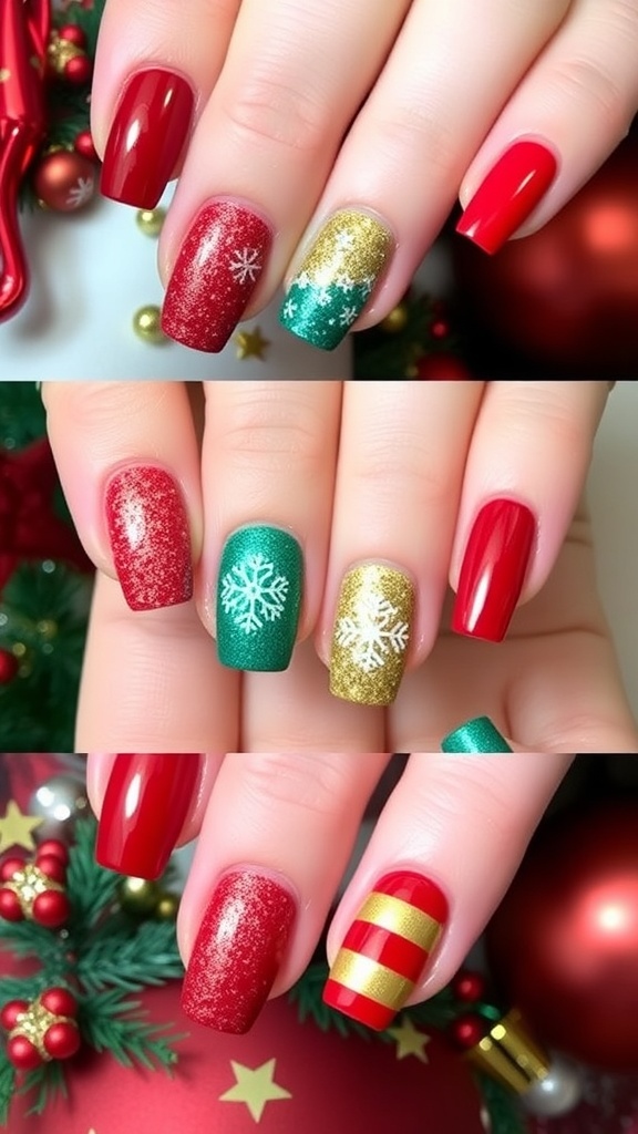 Elegant short Christmas nail designs featuring festive colors and patterns.